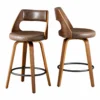 Set of 2 Retro Wooden Frame Bar Stools with PU Leather Seat – Brown