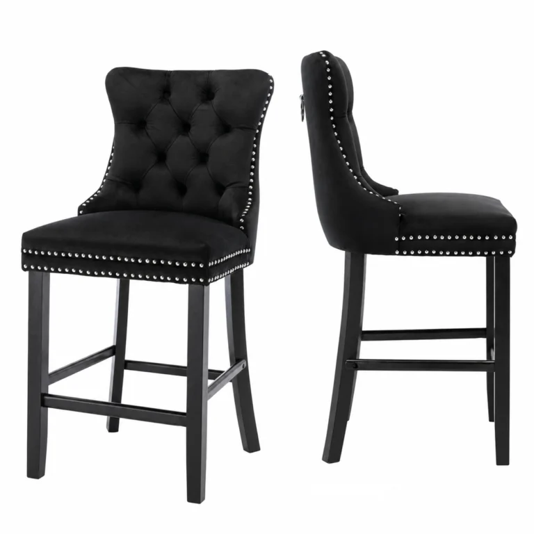 Set of 2 Tufted Velvet Bar Stools with Wooden Legs – Black