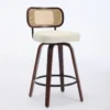 Set of 2 Rattan Back Swivel Counter Stools with PU Leather Seat – Beige