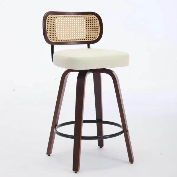 Set of 2 Rattan Back Swivel Counter Stools with PU Leather Seat – Beige