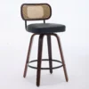 Set of 2 Rattan Back Swivel Counter Stools with PU Leather Seat – Black