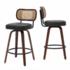 Set of 2 Rattan Back Swivel Counter Stools with PU Leather Seat – Black