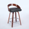Set of 2 Mid-Century Swivel Counter Stools with Low Back and PU Leather Seat – Black