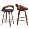 Set of 2 Mid-Century Swivel Counter Stools with Low Back and PU Leather Seat – Black
