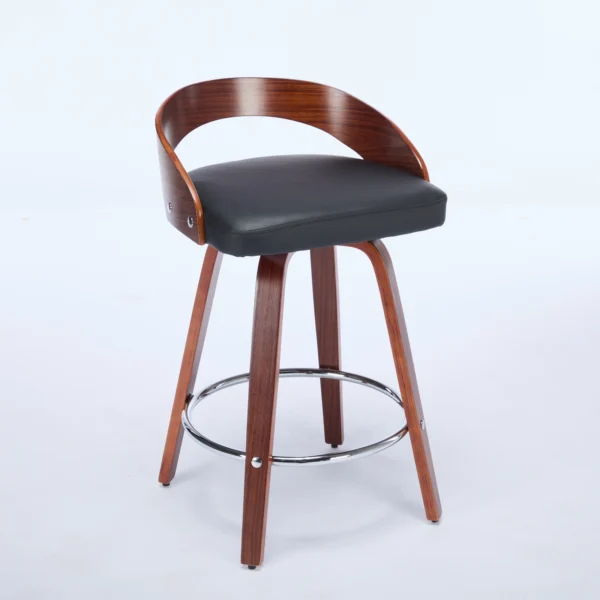 Set of 2 Mid-Century Swivel Counter Stools with Low Back and PU Leather Seat – Black