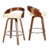 Set of 2 Mid-Century Swivel Counter Stools with Low Back and PU Leather Seat – Beige