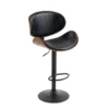 Set of 2 Adjustable Swivel Bar Stools with Curved Wooden Frame and PU Leather Seat – Black