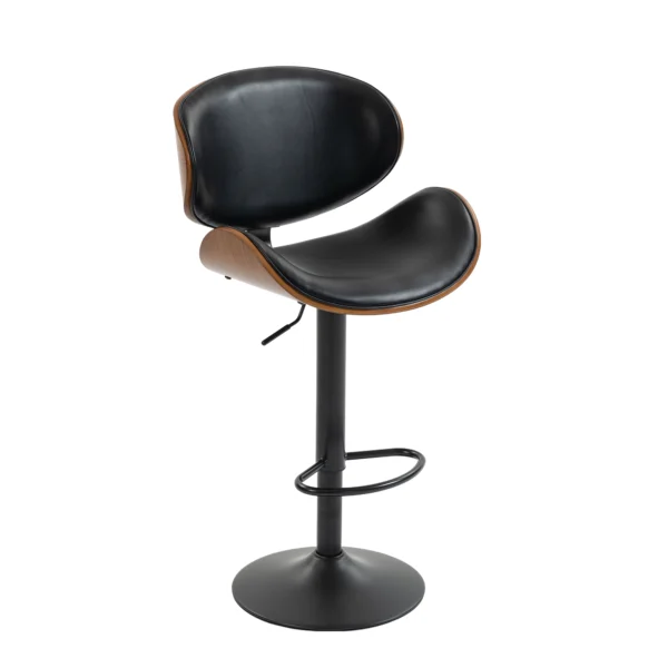 Set of 2 Adjustable Swivel Bar Stools with Curved Wooden Frame and PU Leather Seat – Black