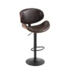 Set of 2 Adjustable Swivel Bar Stools with Curved Wooden Frame and PU Leather Seat – Brown