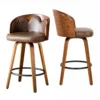 Set of 2 Flower Back Wooden Bar Stools with PU Leather Seat – Brown
