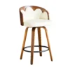 Set of 2 Flower Back Wooden Bar Stools with PU Leather Seat – White