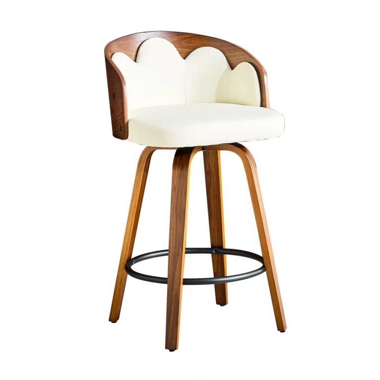 Set of 2 Flower Back Wooden Bar Stools with PU Leather Seat – White