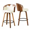 Set of 2 Flower Back Wooden Bar Stools with PU Leather Seat – White
