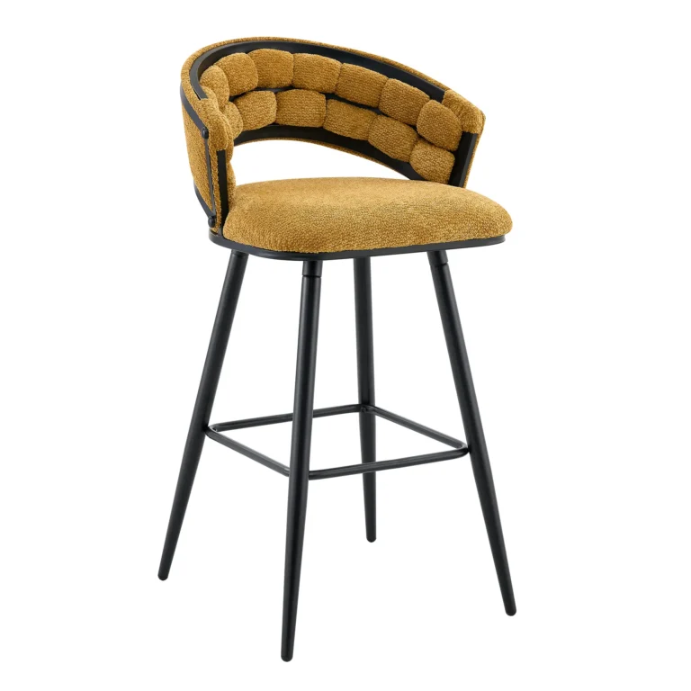 Set of 2 Woven Velvet Bar Stools with Metal Legs – Yellow