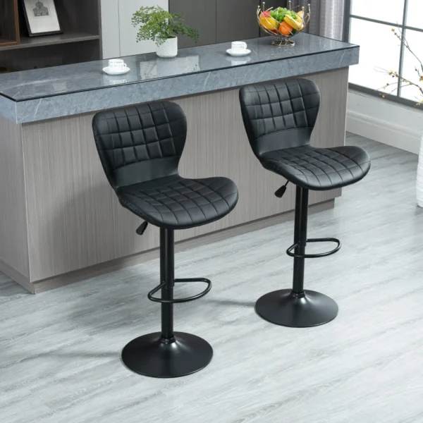 Set of 2 Adjustable Swivel Bar Stools with Tufted PU Leather Seat – Black