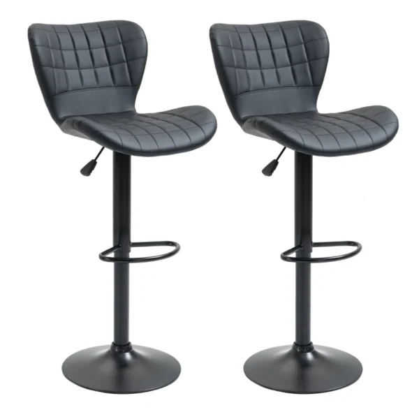 Set of 2 Adjustable Swivel Bar Stools with Tufted PU Leather Seat – Black