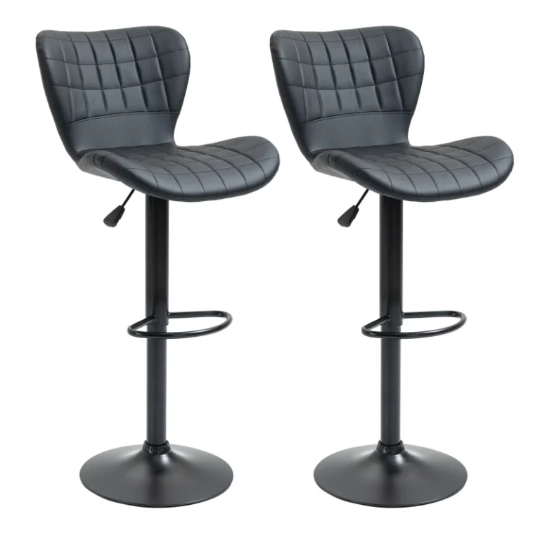 Set of 2 Adjustable Swivel Bar Stools with Tufted PU Leather Seat – Black