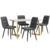 5-Piece Dining Table Set with 4 Grey Chairs – White and Gold