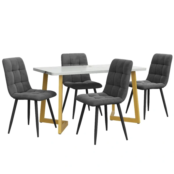 5-Piece Dining Table Set with 4 Grey Chairs – White and Gold