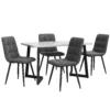 5-Piece Dining Table Set with 4 Grey Chairs – White and Black