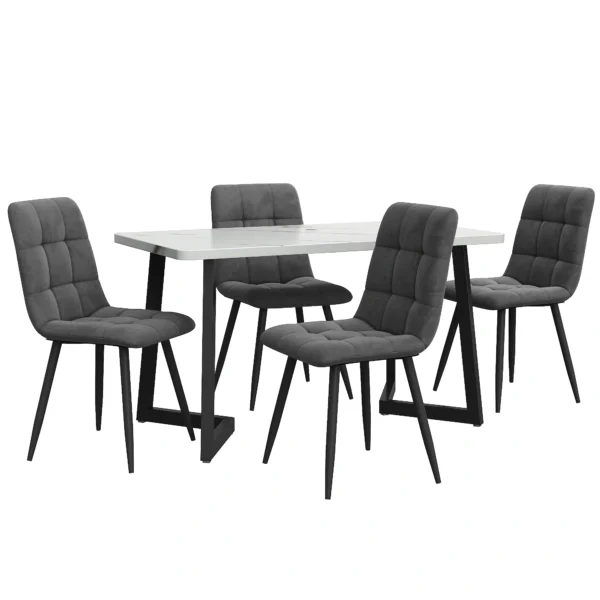 5-Piece Dining Table Set with 4 Grey Chairs – White and Black