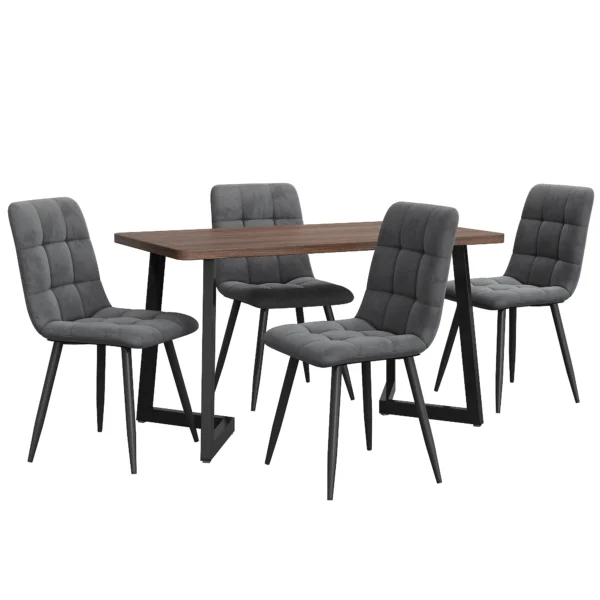 5-Piece Dining Table Set with 4 Grey Chairs – Walnut and Black