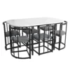 7-Piece Dining Table Set with 6 Grey Chairs – White and Black