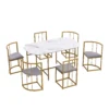 7-Piece Dining Table Set with 6 Grey Chairs – White and Gold