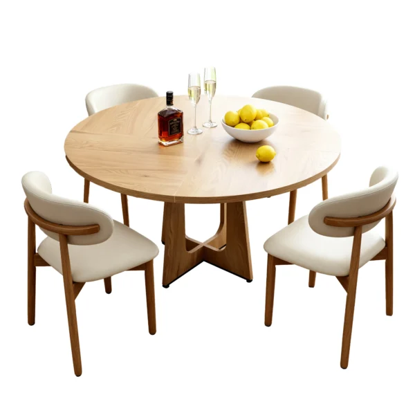 5-Piece Round Dining Table Set with 4 Solid Wood Chairs – Oak