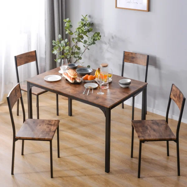5-Piece Vintage Brown Dining Table Set with 4 Chairs