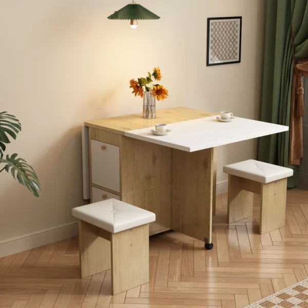 5-Piece Foldable Extendable Dining Table Set with 4 Chairs – White and Oak