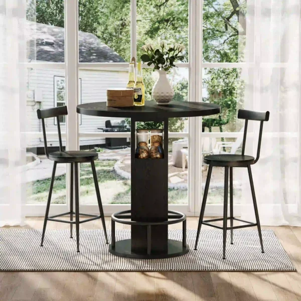 3-Piece Round Bar Table Set with 2 Stools – Black