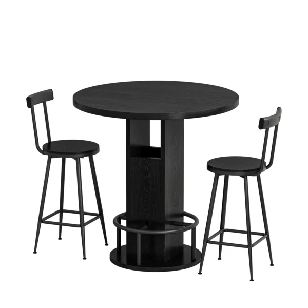 3-Piece Round Bar Table Set with 2 Stools – Black