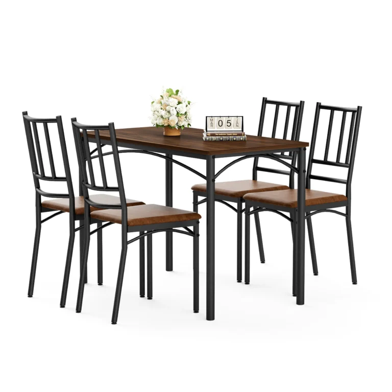 5-Piece Breakfast Dining Table Set with 4 Chairs – Walnut