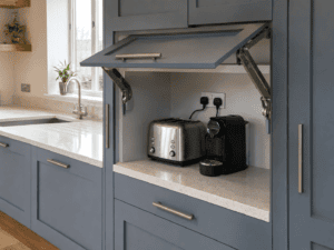 Kitchen appliance garage concealing a toaster and coffee machine in a Dublin home