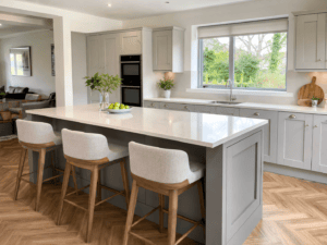 Kitchen island with breakfast bar seating in a Dublin home