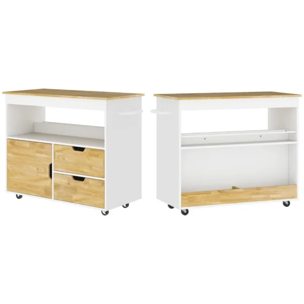 White Kitchen Island Trolley with Cabinet and Worktop