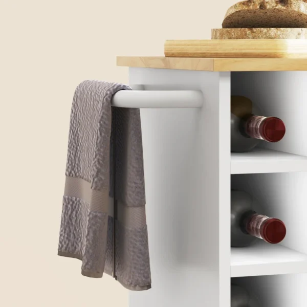 White Kitchen Island Trolley with Wine Rack and Cabinet