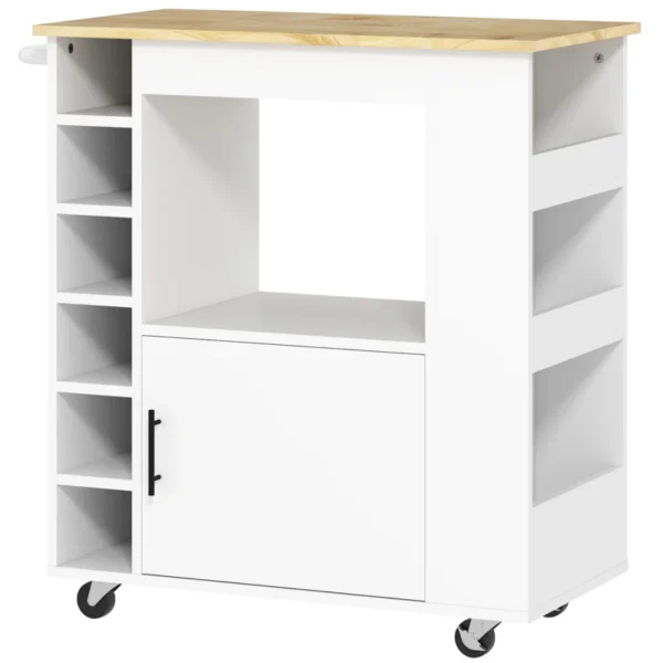 White Kitchen Island Trolley with Wine Rack and Cabinet