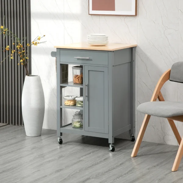 Grey Compact Kitchen Trolley with Drawer and Open Shelf
