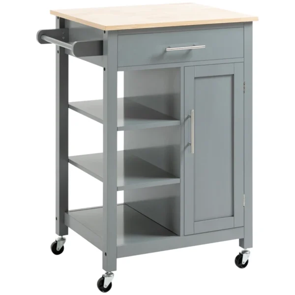 Grey Compact Kitchen Trolley with Drawer and Open Shelf