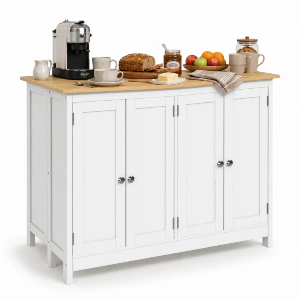 White Kitchen Island Set with 2 Stools and Foldable Worktop