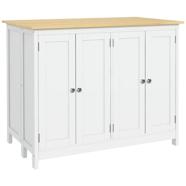 White Kitchen Island Set with 2 Stools and Foldable Worktop