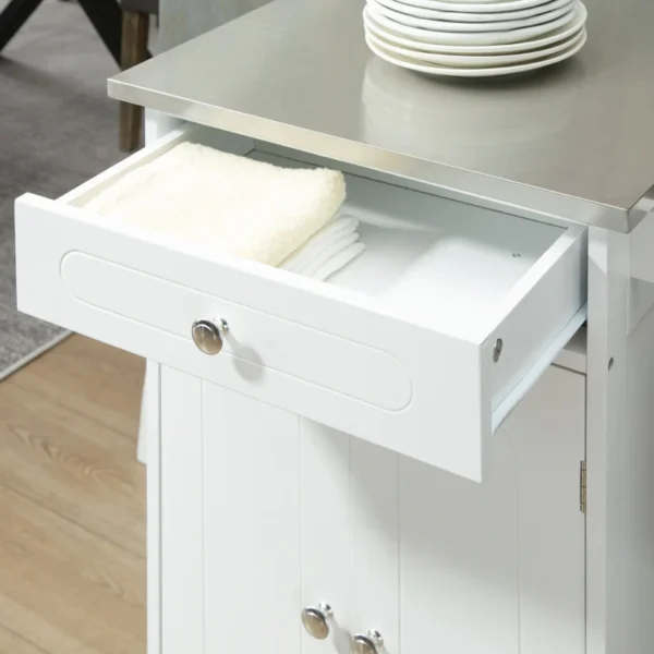 White Kitchen Trolley with Stainless Steel Top and Cabinet