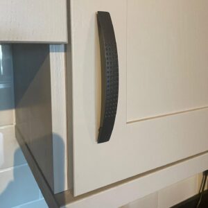 Monroe Light Grey painted timber Shaker cabinet door with black handle in Raheny, Dublin