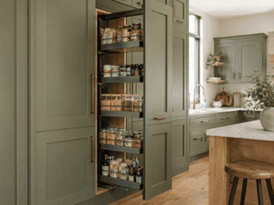 Tall pull-out larder providing organised kitchen storage in a Dublin home