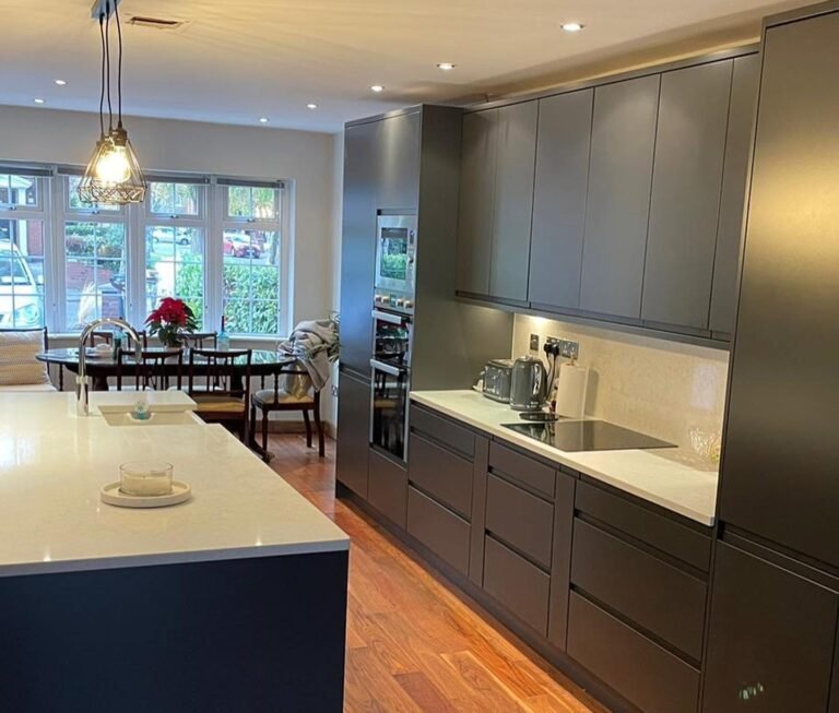 Graphite Handleless Kitchen with an Island in Rathfarnham, Dublin