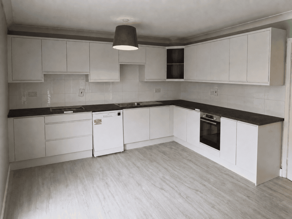 White Grey Handleless L-Shaped Kitchen in Lucan, Dublin