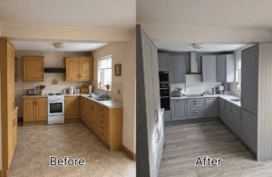 Before and after comparison of a Raheny U-shaped kitchen renovation